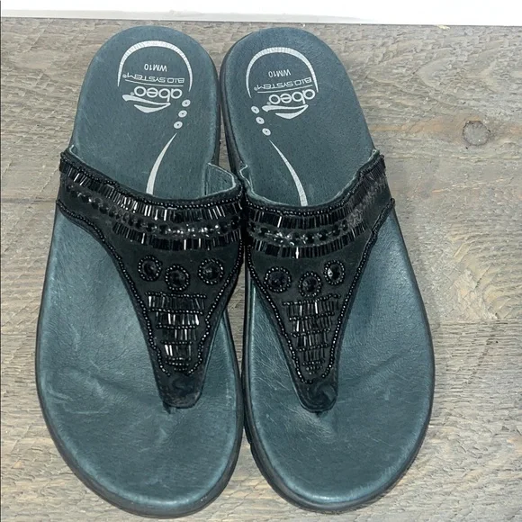 Abeo Bio System Mystic Sandals Black Beaded Flip Flop Thong - Women's Size 10 - Picture 3 of 8